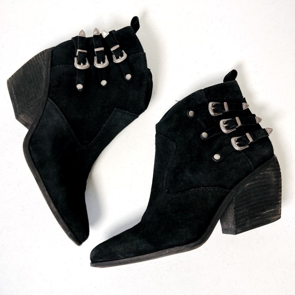 ZODIAC Western 3 Buckle Suede Booties 10M Black - Picture 1 of 8